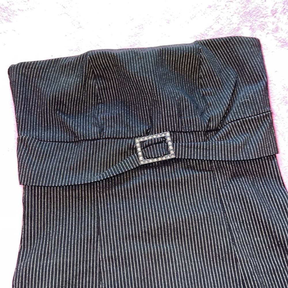 Strapless Black Pinstripe Mini Dress Small or Medium - Picture 2 of 6